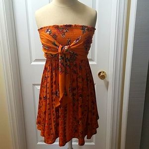 New Orange Strapless Dress